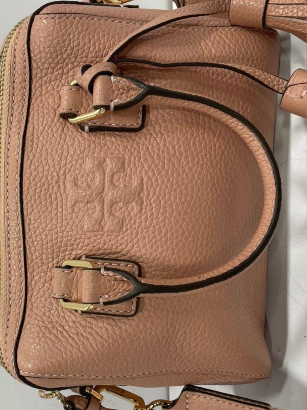 Tory Burch Pebbled Leather Satchel in Dusty Rose with Gold Hardware